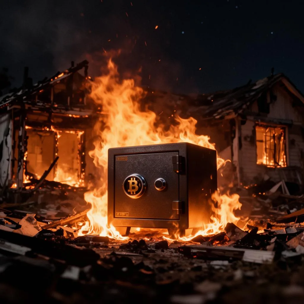 Cofre resistente ao fogo protegendo Bitcoin de desastres